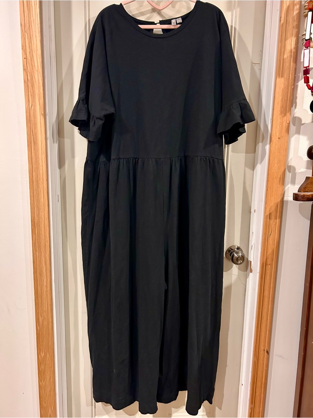 ASOS Black Wide Leg Cotton Jumpsuit with Ruffle Sleeves